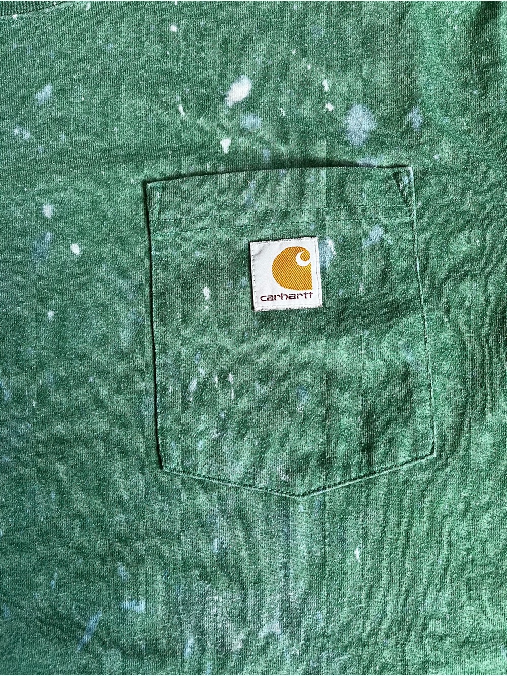 Carhartt Green Pocket Tee with White Bleach Splatter *thrashed* - Picture 2 of 4